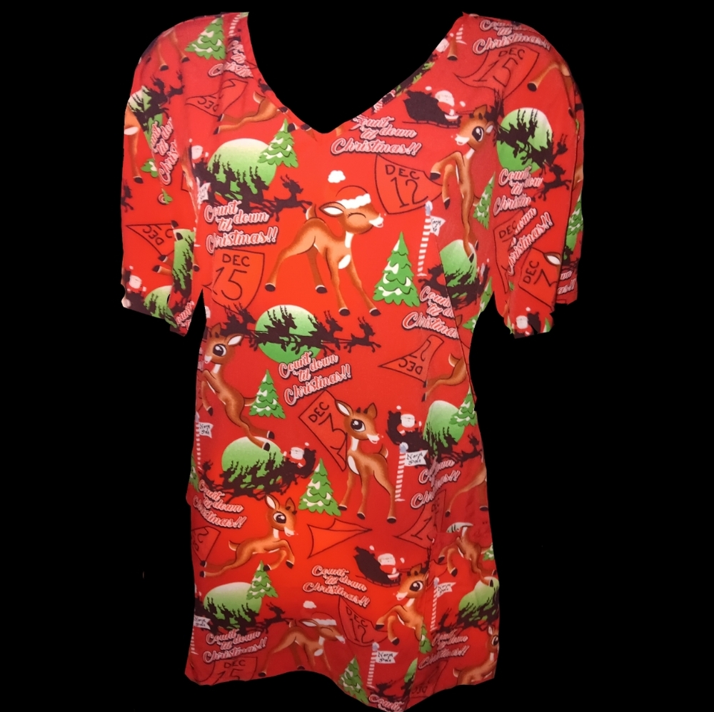 Countdown 2 Christmas Scrubtop w/ Rudolf the Red Nosed Reindeer.. by Rudolf
